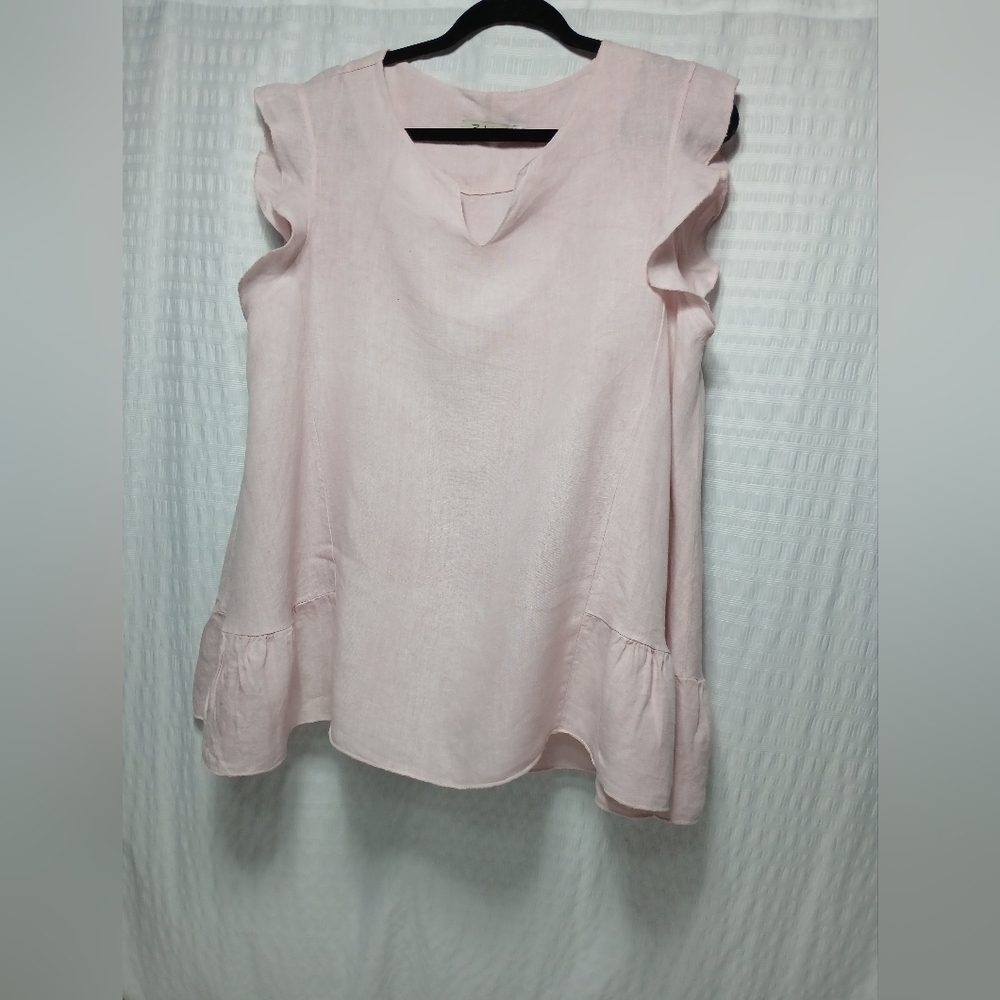 Zelante Italian Linen Ruffle Short Sleeve Top. Ladies Size XL